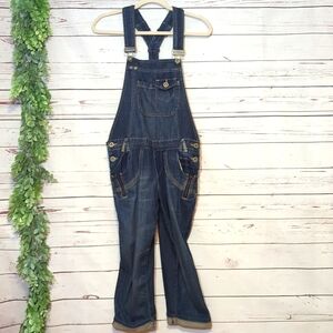 Vintage 2000's Y2K DKNY Bib Jean Overalls Women's 2 Cropped Flare Zipper Denim
